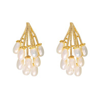 Boucles d'oreilles pendantes en or et perles de luxe pour femmes, style géométrique élégant, tendance, en alliage, bijoux tendance