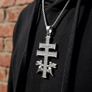 Collar con Colgante de Cruz de Caravaca, con Diamantes, Estilo Hip Hop, Certificado IGI, Religioso, Unisex, Chapado en Oro, Regalo para Bodas, Aniversarios y Fiestas - Product Image 1