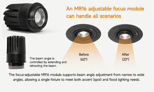 Módulo LED MR16 de aluminio fundido a presión, con zoom, 7W, IP44, 20-60 grados, COB, para downlight. - Product Image 3