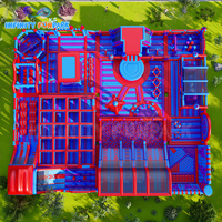 Glissière géante d'île d'aventure gonflable bleu rouge d'enfants nouvellement populaires + parc à thème gonflable de service d'OEM de piscine à balles