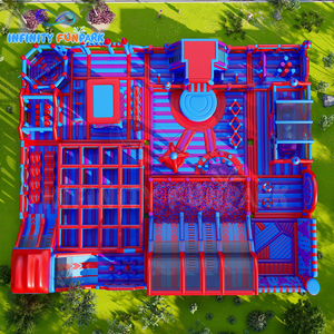 Mới được phổ biến trẻ em màu đỏ màu xanh Inflatable phiêu lưu đảo khổng lồ trượt + bóng hồ bơi OEM Dịch vụ Inflatable công viên chủ đề - Product Image 2