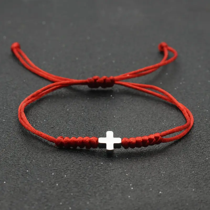 Bracelet réglable en perles, vente en gros, Bracelets croisés faits à la main pour hommes et femmes, Bracelet en corde rouge