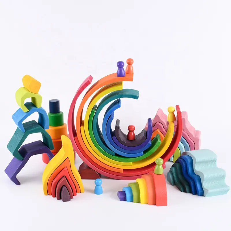 Yeni gökkuşağı blokları diğer eğitici oyuncak çocuklar katı ahşap yapı taşı çocuk İstifleme eğitim Montessori oyuncaklar 2021
