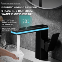 Robinet intelligent hydroélectrique avec affichage numérique, lumière ambiante 3D, capteur tactile, poignée unique, finition noir mat, moderne, pour salle de bain