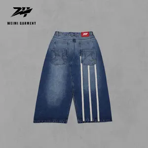 Gevşek Baggy sokak Retro pantolon özel erkek mektubu baskılı Denim kot nakış yama düz Jean ile