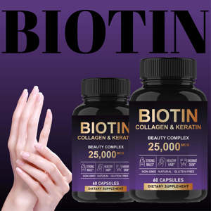 Cápsulas de Biotina, Colágeno y Queratina con 25000 MCG, Suplemento para el Crecimiento del Cabello, Complejo de Belleza para Mujeres, 60 Cápsulas - Product Image 4