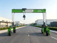 Grue mobile à portique sur roues en caoutchouc massif avec protection contre les surcharges, élévateur robuste pour entrepôt de billettes de grande taille