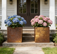 Jardinière carrée moderne en acier corten robuste pour jardinage extérieur, plantes, fleurs, herbes et légumes