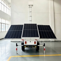Caméra de sécurité mobile sur remorque avec 3 panneaux solaires et mât interne de 6 m pour la surveillance des chantiers