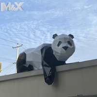 Sculpture de panda en acier inoxydable sur mesure, grande sculpture d'animal géométrique en métal pour centre commercial