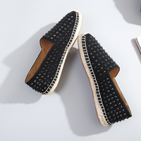 Chaussures espadrilles plates sportives pour hommes bout en acier daim noir clouté bouton fermeture corde de chanvre semelle intermédiaire semelle extérieure en caoutchouc tendance de la mode