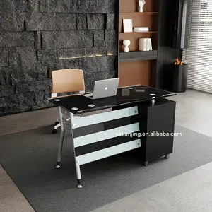 Simples Vidro Estudo Home Office Móveis Trabalhando Computador Mesa De Mesa Com Gaveta Escritorio de oficina