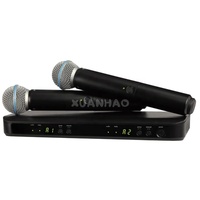 Mikrofon Nirkabel UHF Profesional 2 Kanal Kit Portabel untuk Karaoke Pertunjukan Panggung BLX288 BETA58 PG58 Lavalier