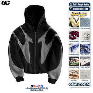 Sweat à capuche oversize en molleton épais de coton, <span class=keywords><strong>patchwork</strong></span> personnalisé, color blocking, style streetwear Y2K, coupe courte et carrée pour homme - Product Image 1