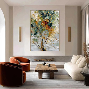 Emerald Jewel Tree Textured Palette Knife Tree Painting Golden Accents Hand Painted <b>Canvas</b> Still Life Wall Artwork Wood Hanging - Product Image 1