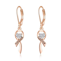 Boucles d'oreilles pendantes en argent sterling 925 avec ruban de survie, vente en gros, cœur incrusté personnalisé, pierre de cristal transparente, bijoux fins pour femmes