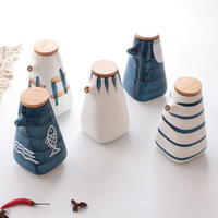 Ensemble de bouteilles à condiments en céramique de style japonais avec couvercle en bambou 220 ml, cruche à condiments de cuisine