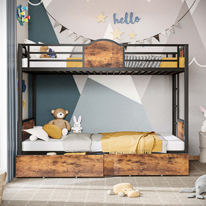 American Retro Style Bunk <b>Bed</b> for Youth Hostel Metal Frame Wooden <b>Cabinet</b> Double With Mattress Furniture American Style Furnitur - Product Image 6