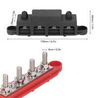 Barre de distribution de batterie M8 à 4 bornes avec couvercle isolé rouge pour véhicules électriques, solaires et applications marines