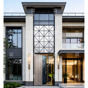 Porte d'<span class=keywords><strong>entrée</strong></span> en métal sur mesure à double hauteur pour villa avec panneaux de verre fixes, portes d'<span class=keywords><strong>entrée</strong></span> extérieures pour maisons - Product Image 1