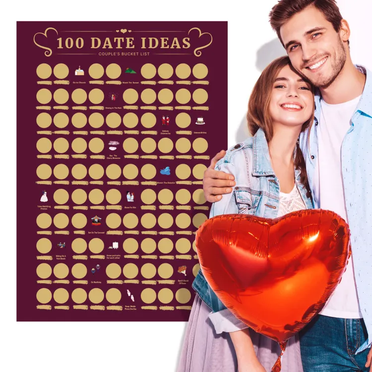 100の創造的な日付のアイデアカップルと恋人のバケットリスト、100のロマンチックな日付スクラッチオフポスター