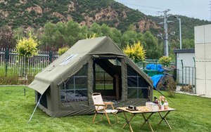 تخييم قابل للنفخ مع مضخة يدوية سهلة الإعداد مقاومة للماء والرياح 4 مواسم خيمة أكسفورد المقصورة مع نافذة مدخنة شبكية - Product Image 3