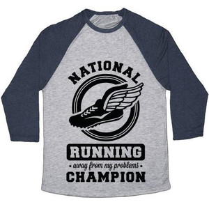 National Running Away From My Problems Champion T-shirt de baseball unisexe en tissu mélangé - Product Image 5