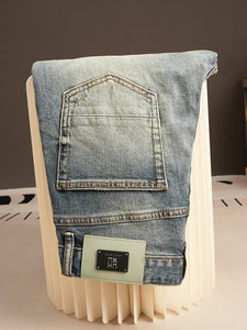 Nouveau jean bleu pour homme, coupe droite élastique, taille brodée, style business, collection automne - Product Image 3