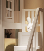 Lit superposé personnalisé en forme de château de princesse avec escaliers et toboggans, style château créatif pour la chambre à coucher