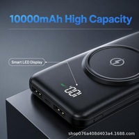 Batterie externe à chargement sans fil 10000mAh avec câble intégré, pack de batterie universel pour téléphone portable, noir