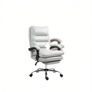 Sedia da Ufficio Direzionale in Pelle, Altezza Regolabile, Base Girevole Cromata, Braccioli, Poggiatesta Integrato, Design Contemporaneo - Product Image 1