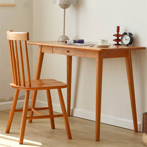 Escritorio de Madera Maciza Estilo Nórdico, Madera de Cerezo y Roble Blanco, 900x500x750mm, con Cajón, Escritorio para Estudio/Computadora - Product Image 2