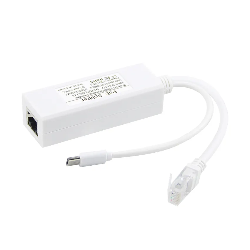 100Mbps 5V POE splitter 48V đến 5V 2.4A Adapter với Loại C USB cắm