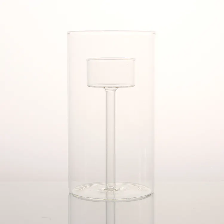 Fábrica al por mayor de diferentes tamaños de borosilicato cilindro transparente de vidrio boda candelita portavelas