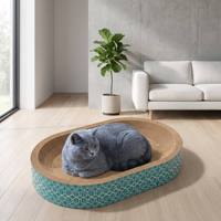 Griffoir ovale ondulé pour chat, lit-nid durable en carton pour chats d'intérieur et chatons