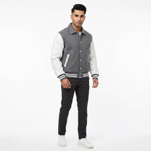 Custom <b>Men's</b> Varsity <b>Jacket</b> PU Leather Patch Canvas Street Wear <b>Smart</b> Casual Winter Stand Collar Front Logo - Product Image 1