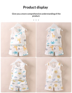 Conjunto de Ropa para Niños y Niñas, Bebés y Niños Pequeños, con Logotipo Personalizado de Fábrica, Chalecos sin Mangas y Pantalones Cortos de Algodón con Dibujos Animados, para el Verano - Product Image 4