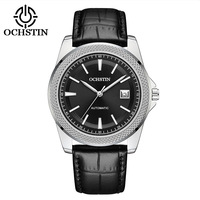 OCHSTIN Montre mécanique automatique pour homme, cadran en verre, lunette guillochée, bracelet en cuir, montre-bracelet de luxe pour affaires et occasions décontractées