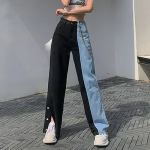 Liluo Frau Denim Lange Hosen Herbst Cowboy Weiblich Lose Streetwear Hohe Taille Frauen Hose Geteilte Kleidung Jean Skinny Mid Waist