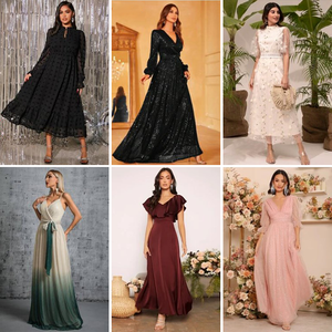 Robes de soirée longues plissées élégantes, sexy et tendance pour femmes, d'occasion, en gros, liquidation - Product Image 5