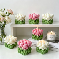 LF Luxuriöse Handgemachte Tulpen-Bouquet Duftkerze Lila Weiße Blumenförmige Sojawachs-Glaskerze Valentinstag Heimdekoration