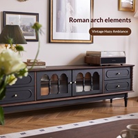 Meuble TV et Table Basse de Salon en Bois Massif Style Rétro Français Haut de Gamme, Meuble de Rangement Nordique