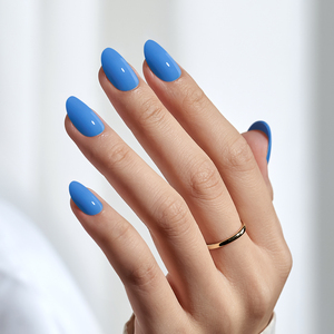 BTArtbox Corto Oval Stick On Nails Press Venta al por mayor Acrílico Hecho a mano Puntas de <span class=keywords><strong>uñas</strong></span> Color sólido Gel suave Azul Grueso Prensa en las <span class=keywords><strong>uñas</strong></span> - Product Image 1