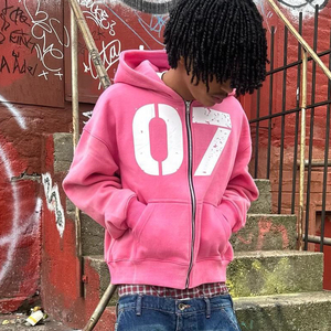 <span class=keywords><strong>Felpa</strong></span> con Cappuccio <span class=keywords><strong>Rosa</strong></span> <span class=keywords><strong>Oversize</strong></span> con Zip, Stampa Personalizzata, Cotone Pesante 450 Gsm, Vestibilità Ampia, Produzione Huili - Product Image 2