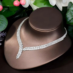 HIBRIDE, conjunto de joyería de Boda nupcial <span class=keywords><strong>Popular</strong></span> de 4 piezas, accesorios de boda para mujer, conjunto de joyería de diseño de hoja, collar, pendiente, - Product Image 5