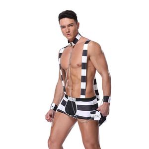 Night Club <strong>Prison</strong> <strong>Uniform</strong> Outfit White Striped Men Costume Sexy Lingerie Vendor - Product Image 4