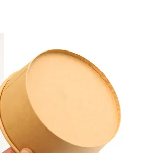 Ready Bulk Biodegradable Round Kraft Paper Food Container Take Away Disposable Salad Bowls With Lid