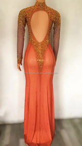NOVANCE Ropa de Marca para Mujer, Vestido Largo Naranja Elegante con Diamantes de Imitación Dorados Blingbling, Vestido de Graduación para Fiesta de Noche, 2017 - Product Image 3