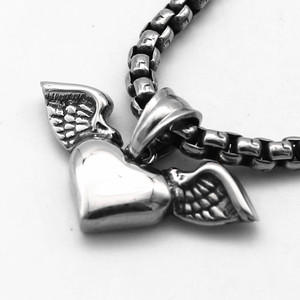 Yunnique – collier avec pendentif en forme de cœur d'ange en acier inoxydable, avec ailes, bijoux unisexes, cadeau - Product Image 5