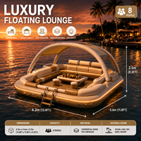 Île flottante gonflable haut de gamme pour 8 personnes, plateforme en PVC avec auvent et canapé, idéale pour hôtels, complexes hôteliers et fêtes.